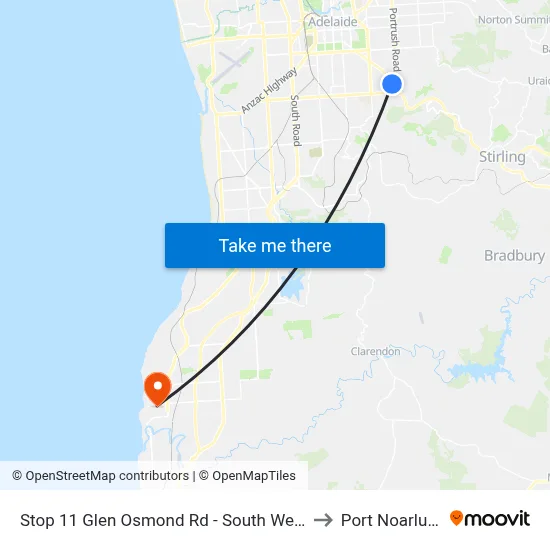 Stop 11 Glen Osmond Rd - South West side to Port Noarlunga map