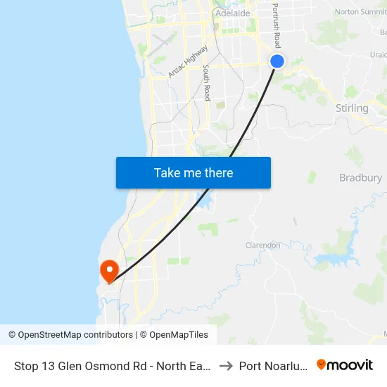 Stop 13 Glen Osmond Rd - North East side to Port Noarlunga map