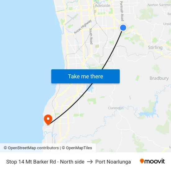 Stop 14 Mt Barker Rd - North side to Port Noarlunga map