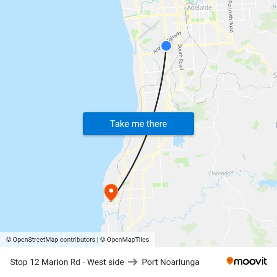 Stop 12 Marion Rd - West side to Port Noarlunga map