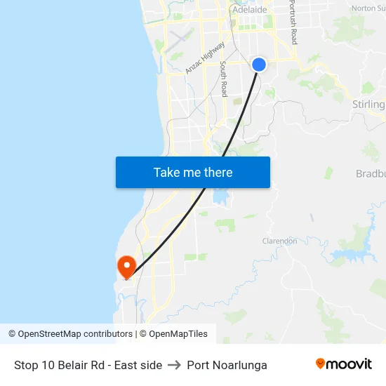 Stop 10 Belair Rd - East side to Port Noarlunga map