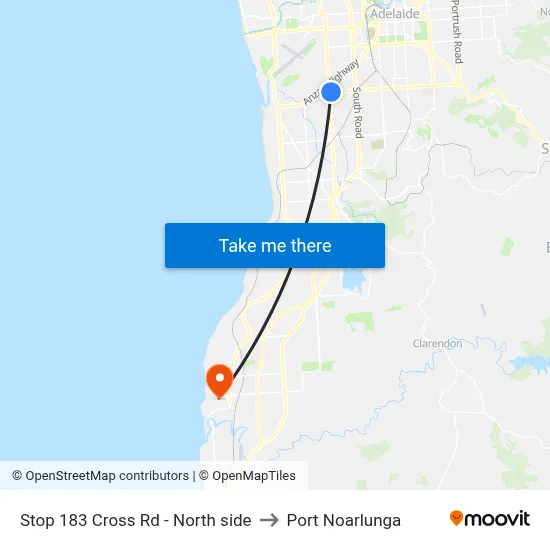 Stop 183 Cross Rd - North side to Port Noarlunga map