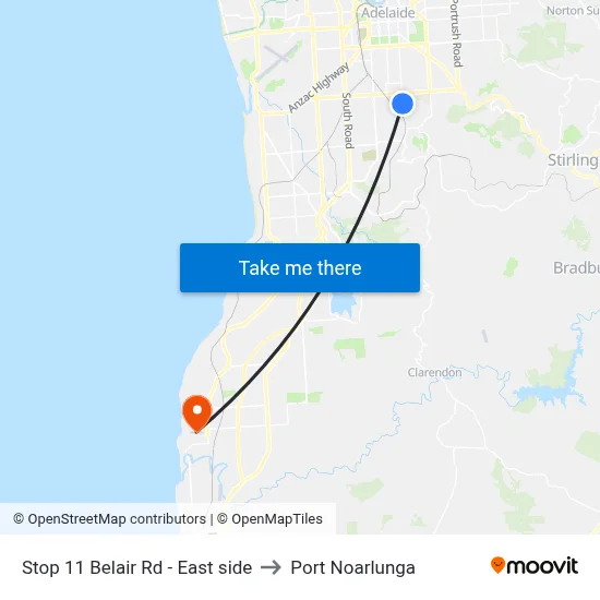 Stop 11 Belair Rd - East side to Port Noarlunga map