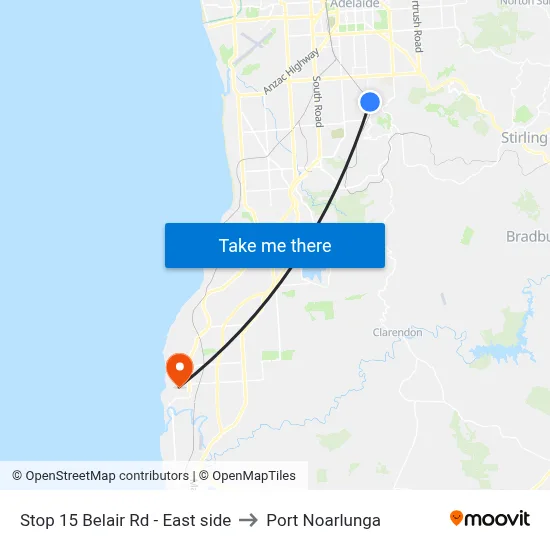 Stop 15 Belair Rd - East side to Port Noarlunga map