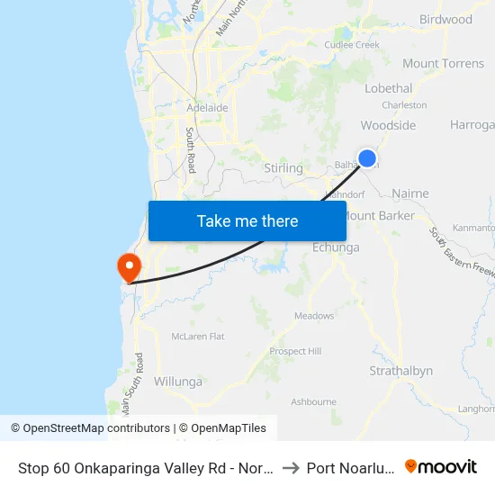 Stop 60 Onkaparinga Valley Rd - North side to Port Noarlunga map