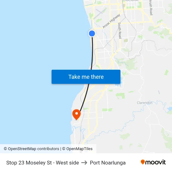 Stop 23 Moseley St - West side to Port Noarlunga map