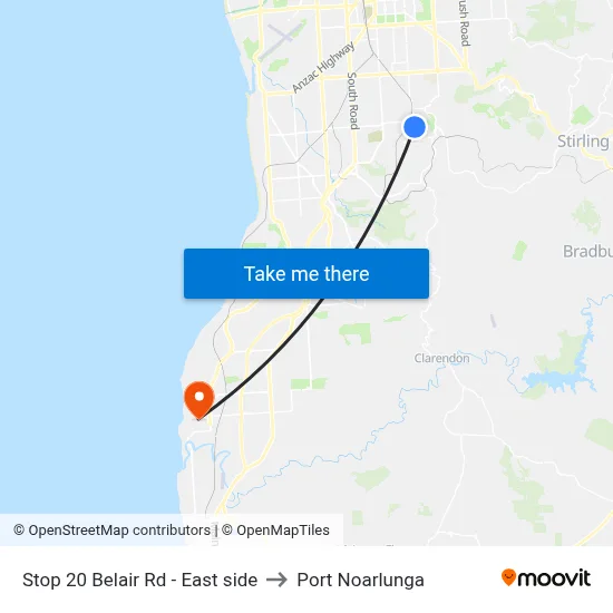 Stop 20 Belair Rd - East side to Port Noarlunga map