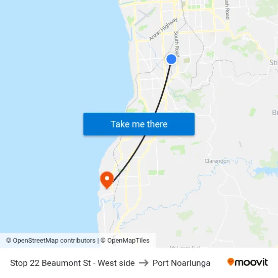 Stop 22 Beaumont St - West side to Port Noarlunga map