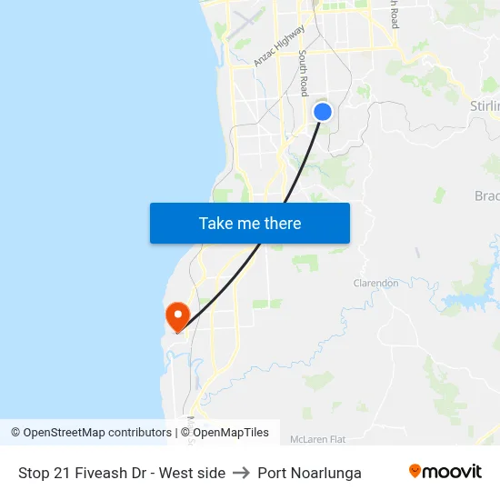 Stop 21 Fiveash Dr - West side to Port Noarlunga map