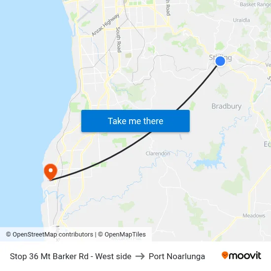 Stop 36 Mt Barker Rd - West side to Port Noarlunga map