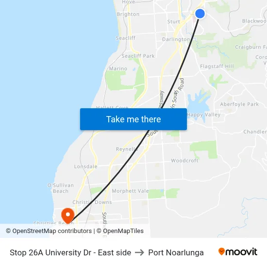 Stop 26A University Dr - East side to Port Noarlunga map