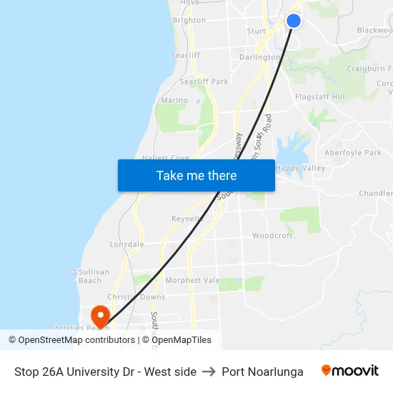 Stop 26A University Dr - West side to Port Noarlunga map