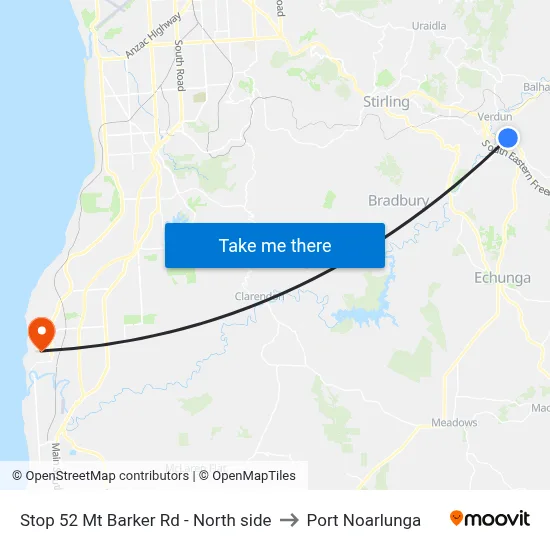 Stop 52 Mt Barker Rd - North side to Port Noarlunga map