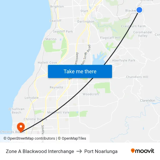 Zone A Blackwood Interchange to Port Noarlunga map