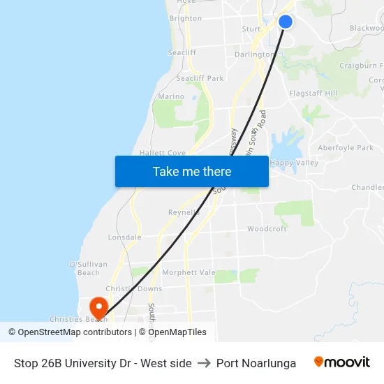 Stop 26B University Dr - West side to Port Noarlunga map