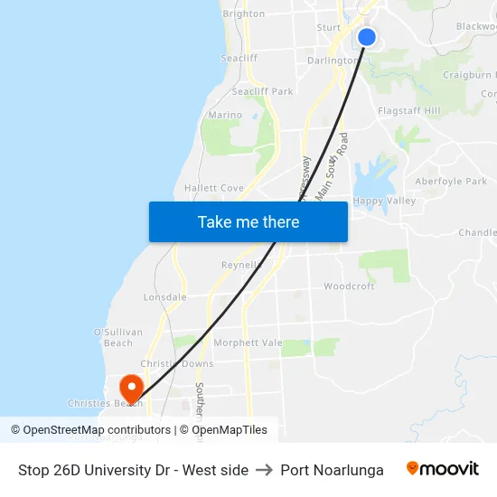 Stop 26D University Dr - West side to Port Noarlunga map