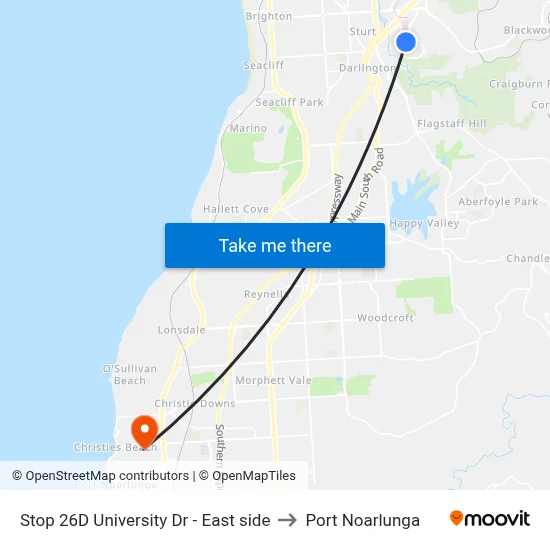 Stop 26D University Dr - East side to Port Noarlunga map