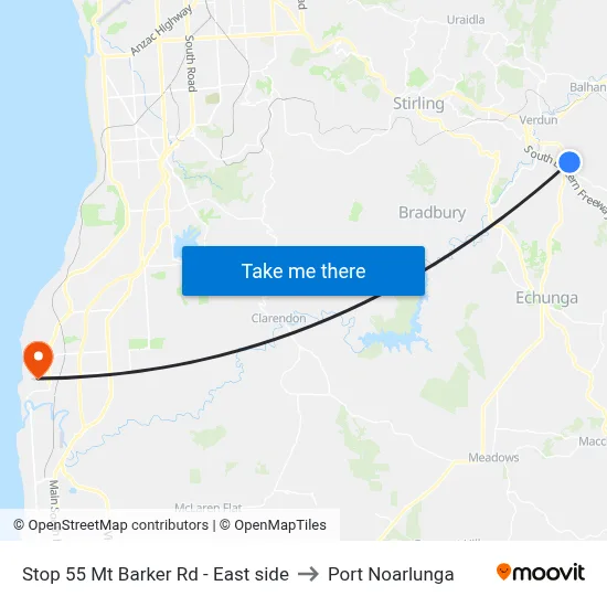 Stop 55 Mt Barker Rd - East side to Port Noarlunga map
