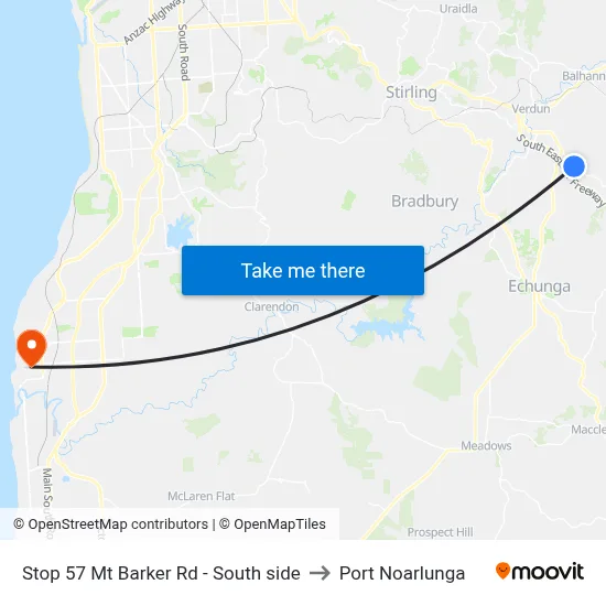 Stop 57 Mt Barker Rd - South side to Port Noarlunga map