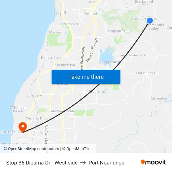 Stop 36 Diosma Dr - West side to Port Noarlunga map