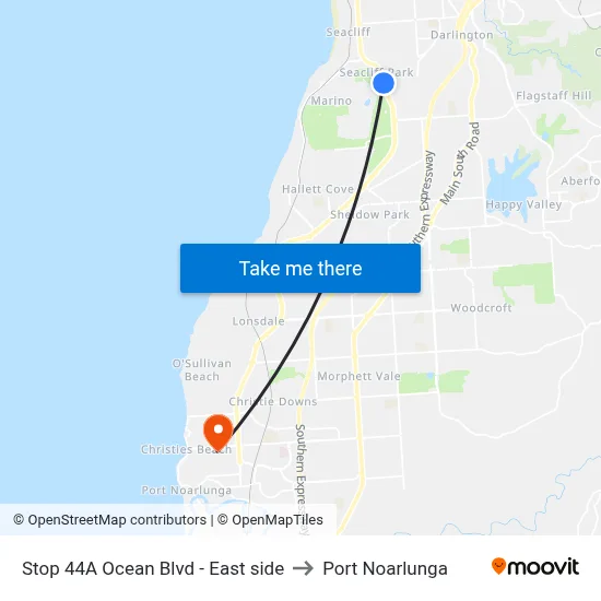 Stop 44A Ocean Blvd - East side to Port Noarlunga map