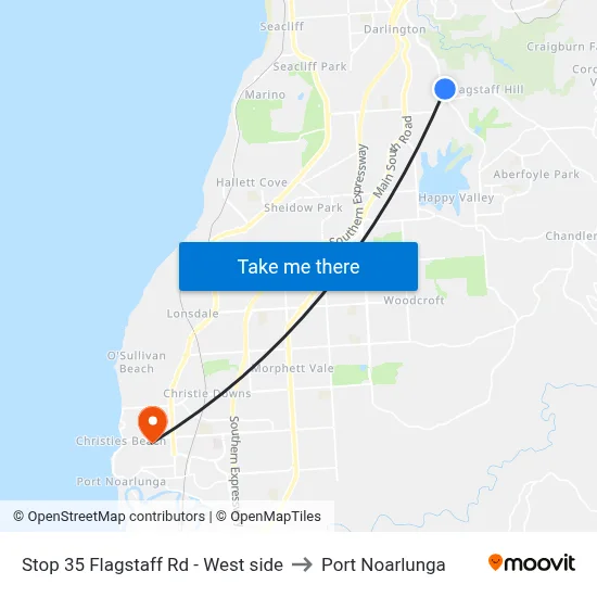 Stop 35 Flagstaff Rd - West side to Port Noarlunga map