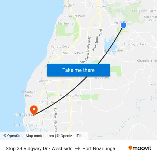 Stop 39 Ridgway Dr - West side to Port Noarlunga map