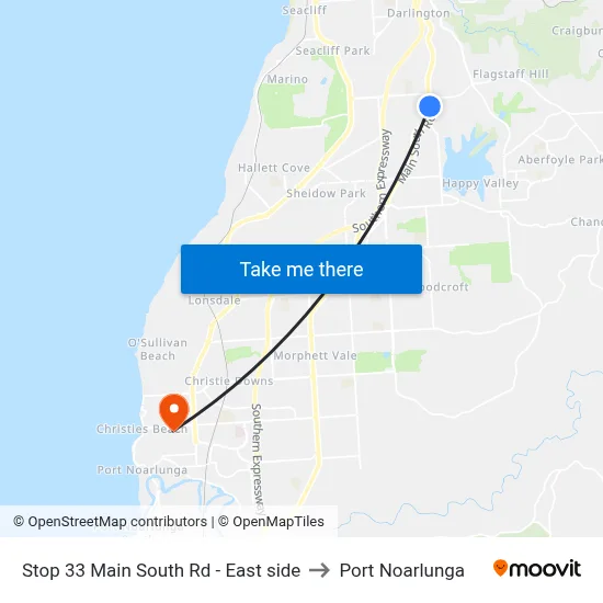 Stop 33 Main South Rd - East side to Port Noarlunga map