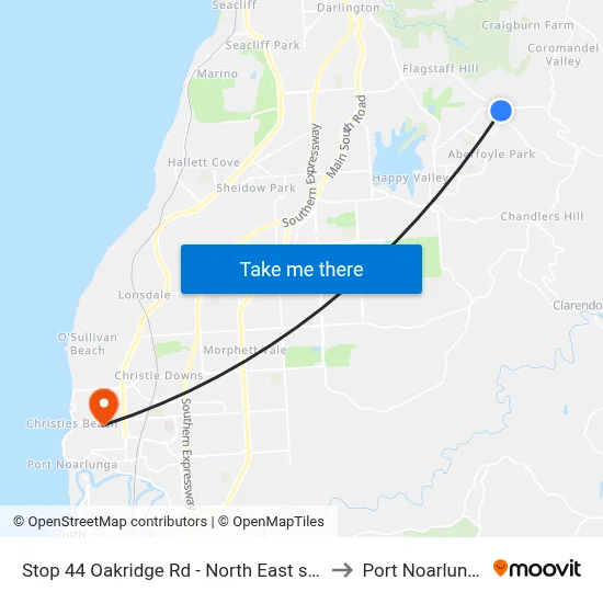 Stop 44 Oakridge Rd - North East side to Port Noarlunga map