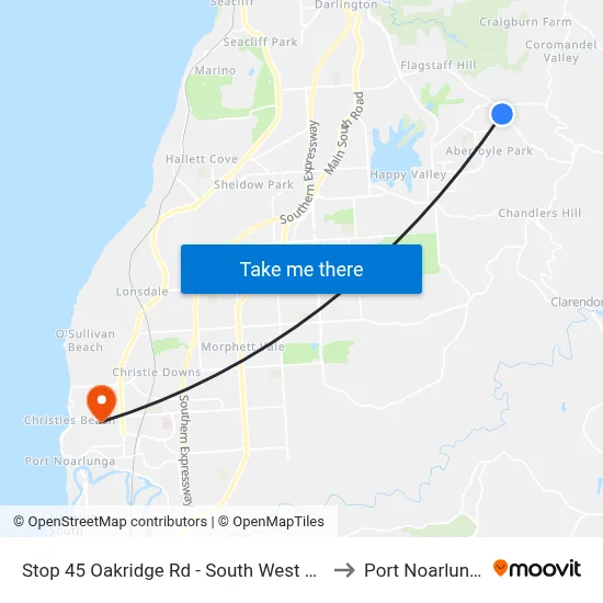 Stop 45 Oakridge Rd - South West side to Port Noarlunga map
