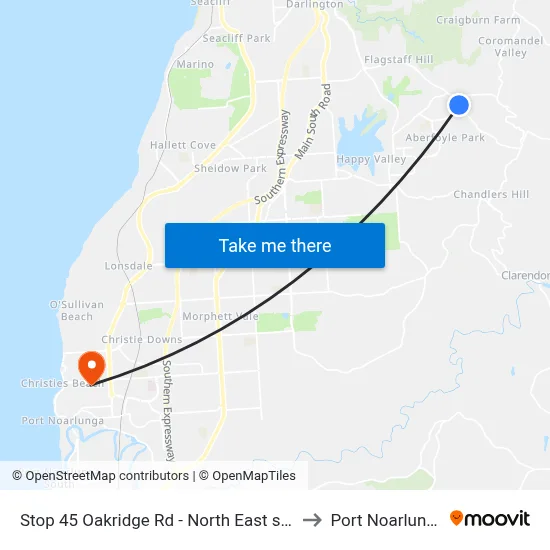 Stop 45 Oakridge Rd - North East side to Port Noarlunga map