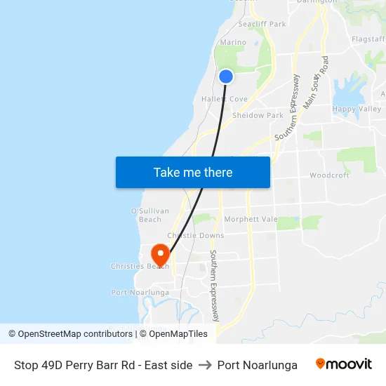 Stop 49D Perry Barr Rd - East side to Port Noarlunga map