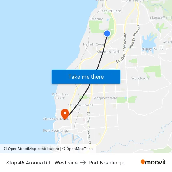 Stop 46 Aroona Rd - West side to Port Noarlunga map