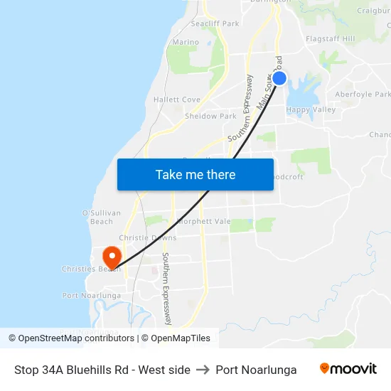 Stop 34A Bluehills Rd - West side to Port Noarlunga map