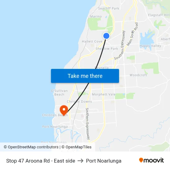 Stop 47 Aroona Rd - East side to Port Noarlunga map