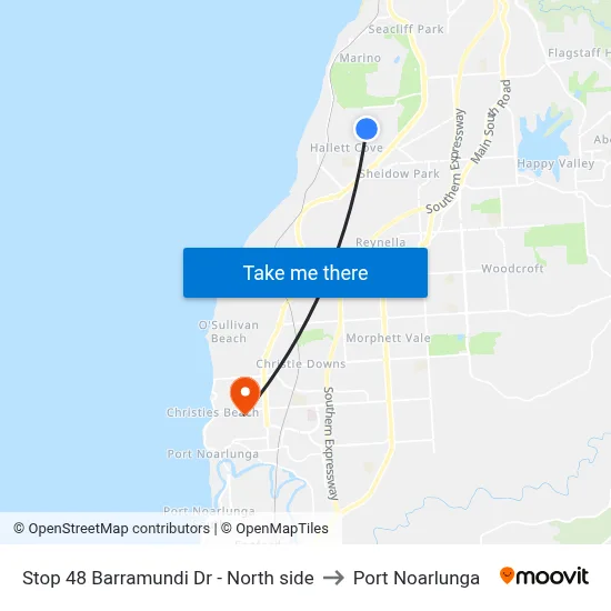 Stop 48 Barramundi Dr - North side to Port Noarlunga map