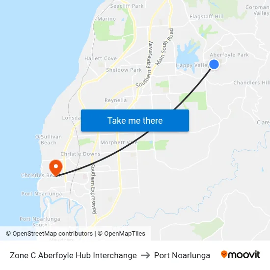 Zone C Aberfoyle Hub Interchange to Port Noarlunga map