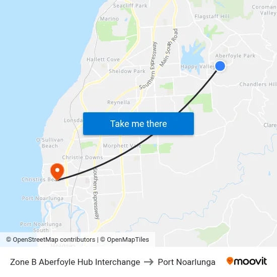 Zone B Aberfoyle Hub Interchange to Port Noarlunga map