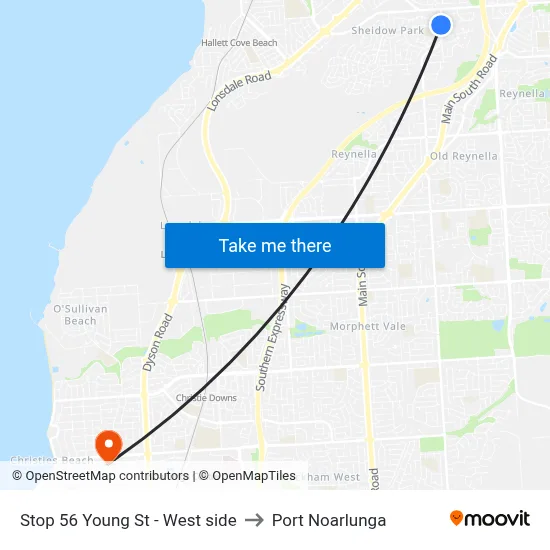 Stop 56 Young St - West side to Port Noarlunga map