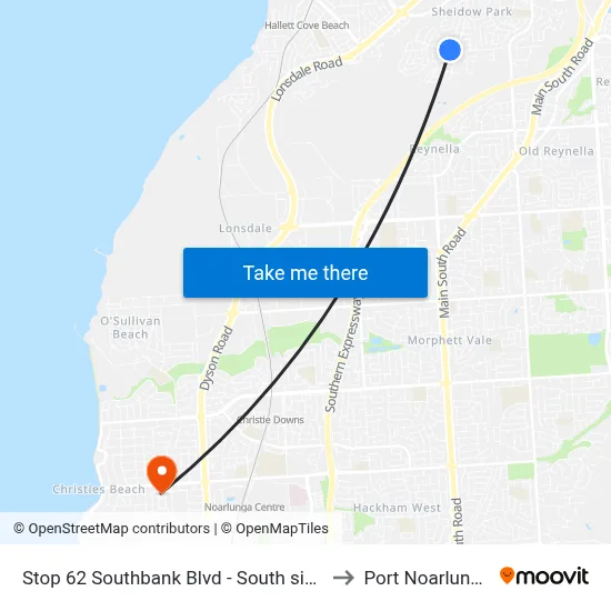 Stop 62 Southbank Blvd - South side to Port Noarlunga map