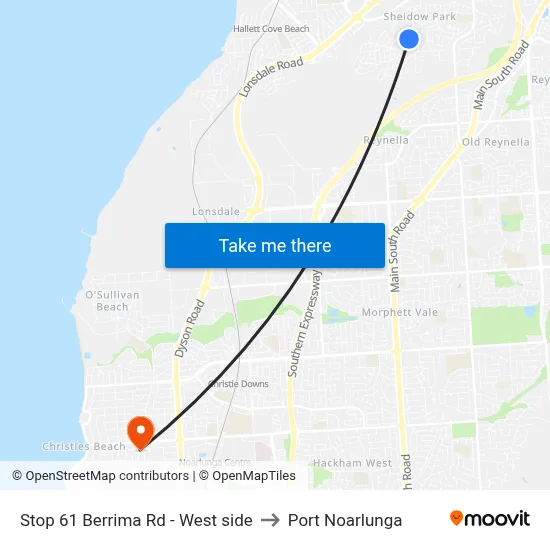 Stop 61 Berrima Rd - West side to Port Noarlunga map
