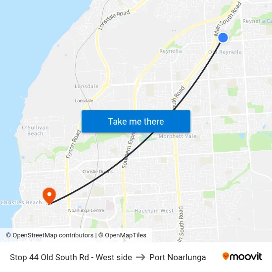 Stop 44 Old South Rd - West side to Port Noarlunga map