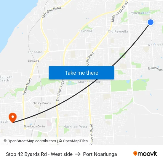 Stop 42 Byards Rd - West side to Port Noarlunga map