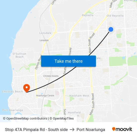 Stop 47A Pimpala Rd - South side to Port Noarlunga map