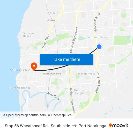 Stop 56 Wheatsheaf Rd - South side to Port Noarlunga map
