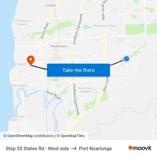 Stop 55 States Rd - West side to Port Noarlunga map