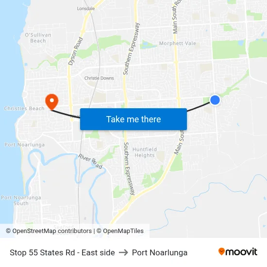 Stop 55 States Rd - East side to Port Noarlunga map