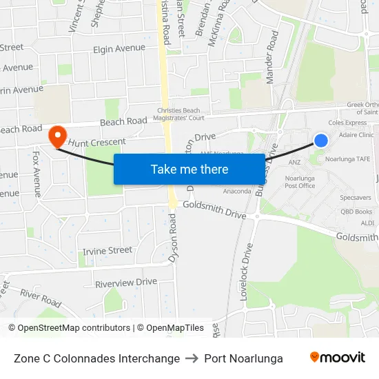 Zone C Colonnades Interchange to Port Noarlunga map