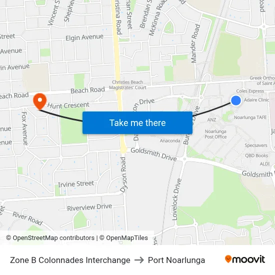 Zone B Colonnades Interchange to Port Noarlunga map