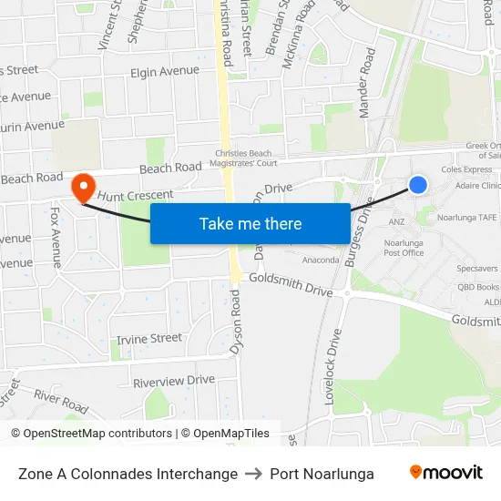 Zone A Colonnades Interchange to Port Noarlunga map